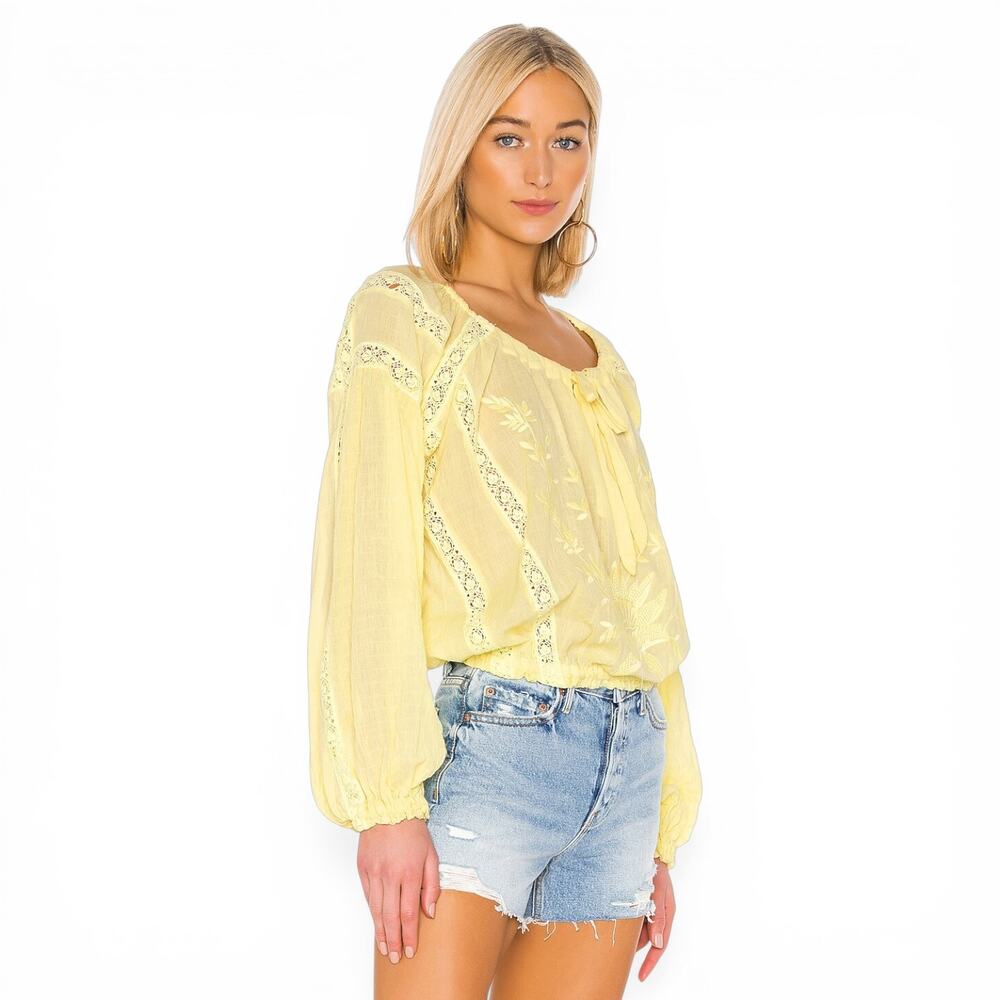Free People REVOLVE Women's Maria Maria Lace Blouse Size L Yellow Peasant Top - Picture 14 of 14
